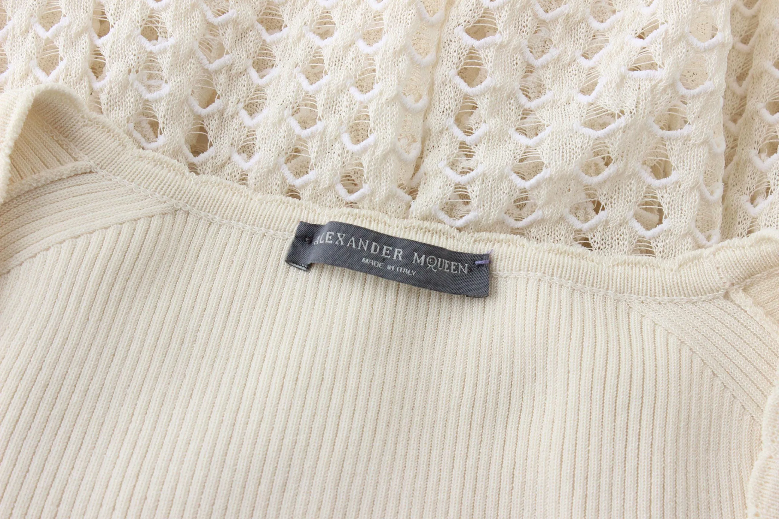 2000s Alexander McQueen Cream Knit Fitted Ruffle Bridal Mini