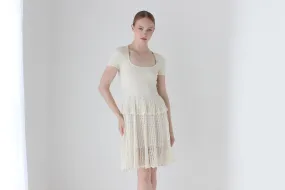 2000s Alexander McQueen Cream Knit Fitted Ruffle Bridal Mini