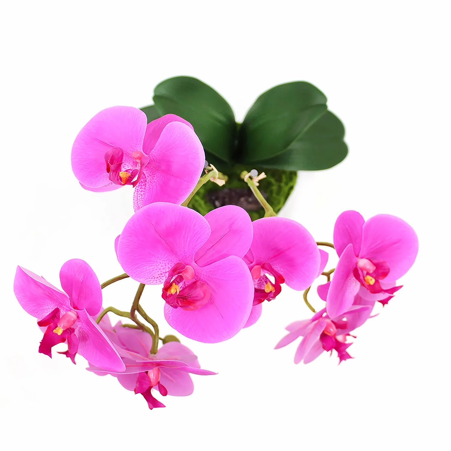 23" Artificial Purple Orchid Flower Arrangement | Amethyst Crystal Faux Floral Display | Orchids in White Vase