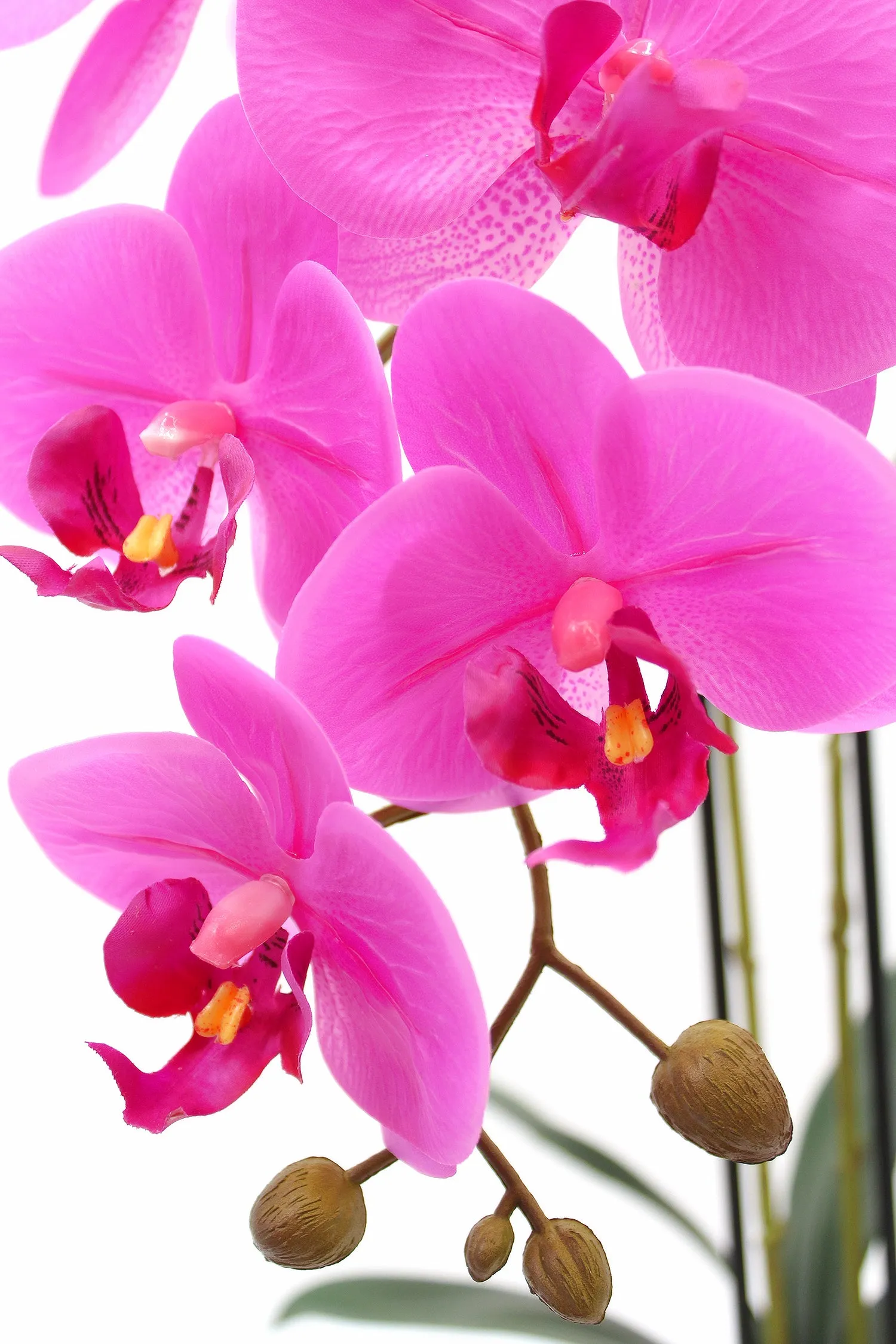 23" Artificial Purple Orchid Flower Arrangement | Amethyst Crystal Faux Floral Display | Orchids in White Vase