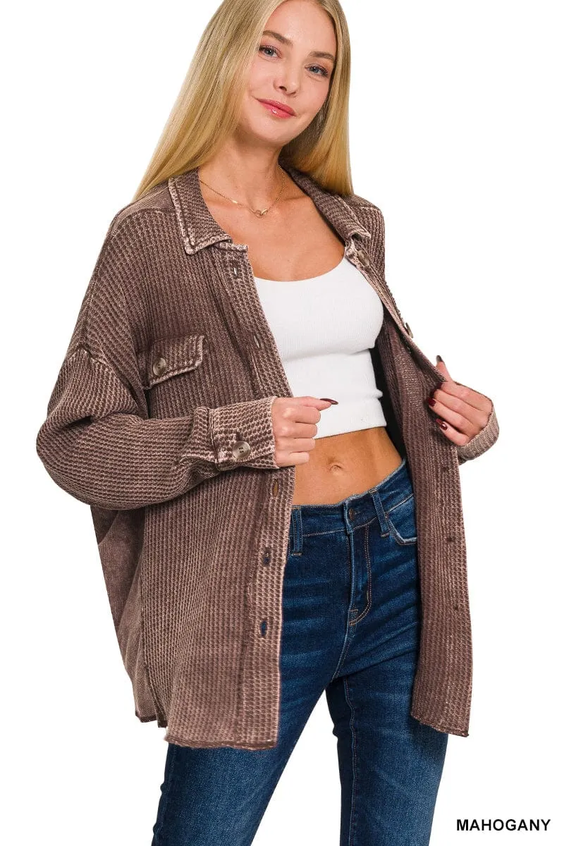 ACID WASH OVERSIZED COTTON WAFFLE SHACKET