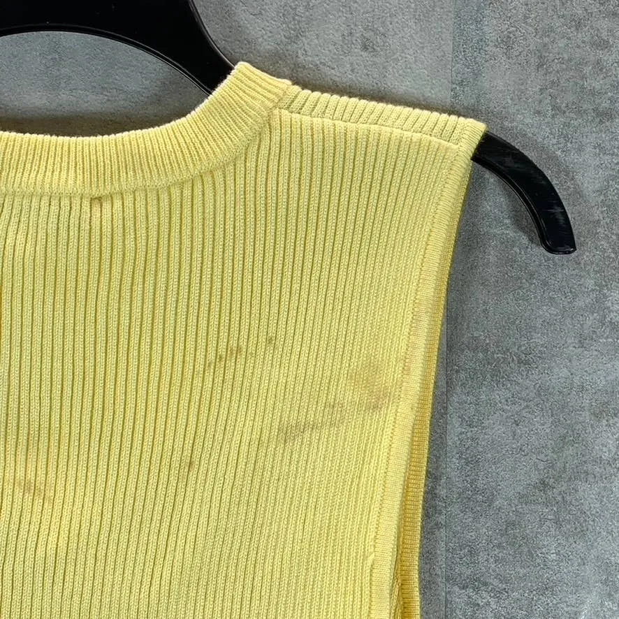 AND NOW THIS Women's Yellow Crewneck Sleeveless Rib Knit Tie-Belt Tank Top SZ L