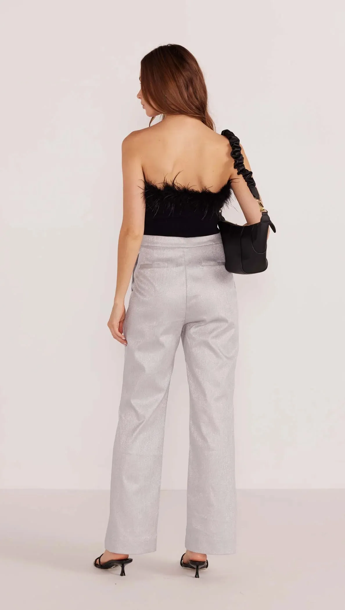 Aster Feather Trim Top-Blk