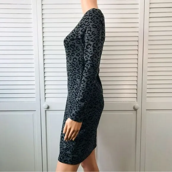 BANANA REPUBLIC Gray Black Cheetah Print Long Sleeve Sweater Dress Size 2