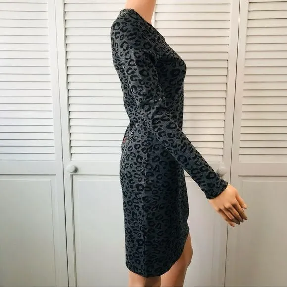 BANANA REPUBLIC Gray Black Cheetah Print Long Sleeve Sweater Dress Size 2