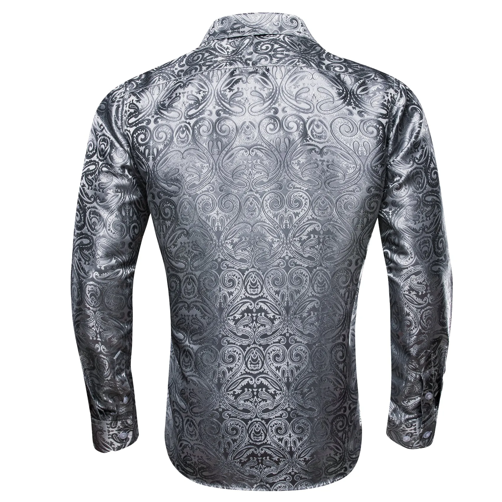 Barry Wang Grey Shirt Silver Paisley Mens Silk Long Sleeve Dress Shirt