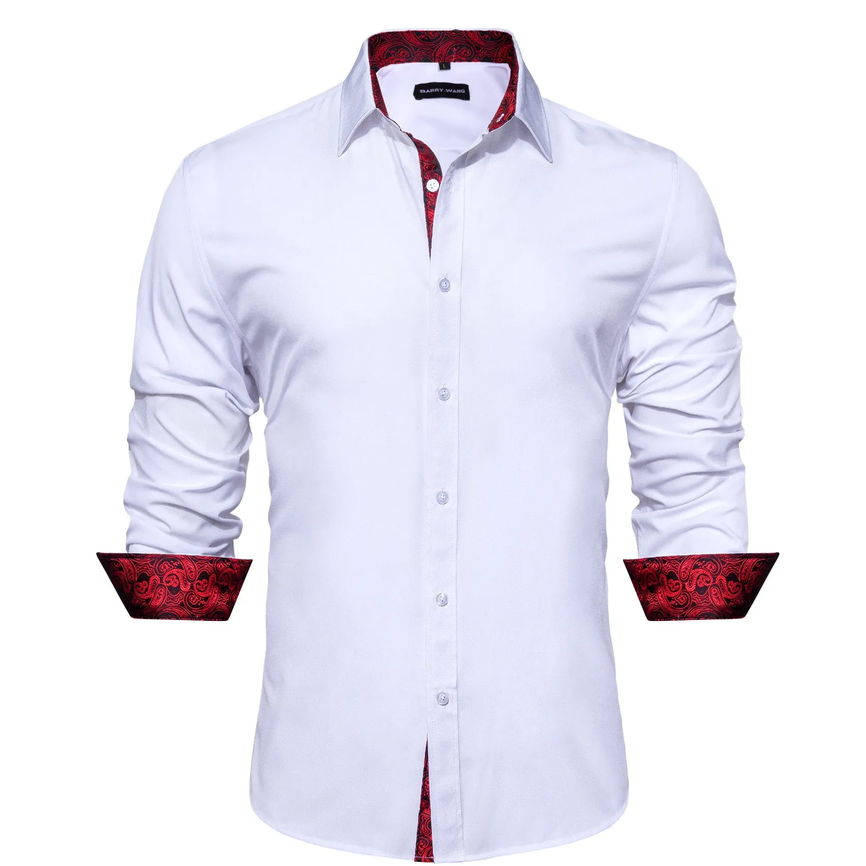 Barry Wang Men White Dress Shirt Fromal White Red Splicing Men's Shirt