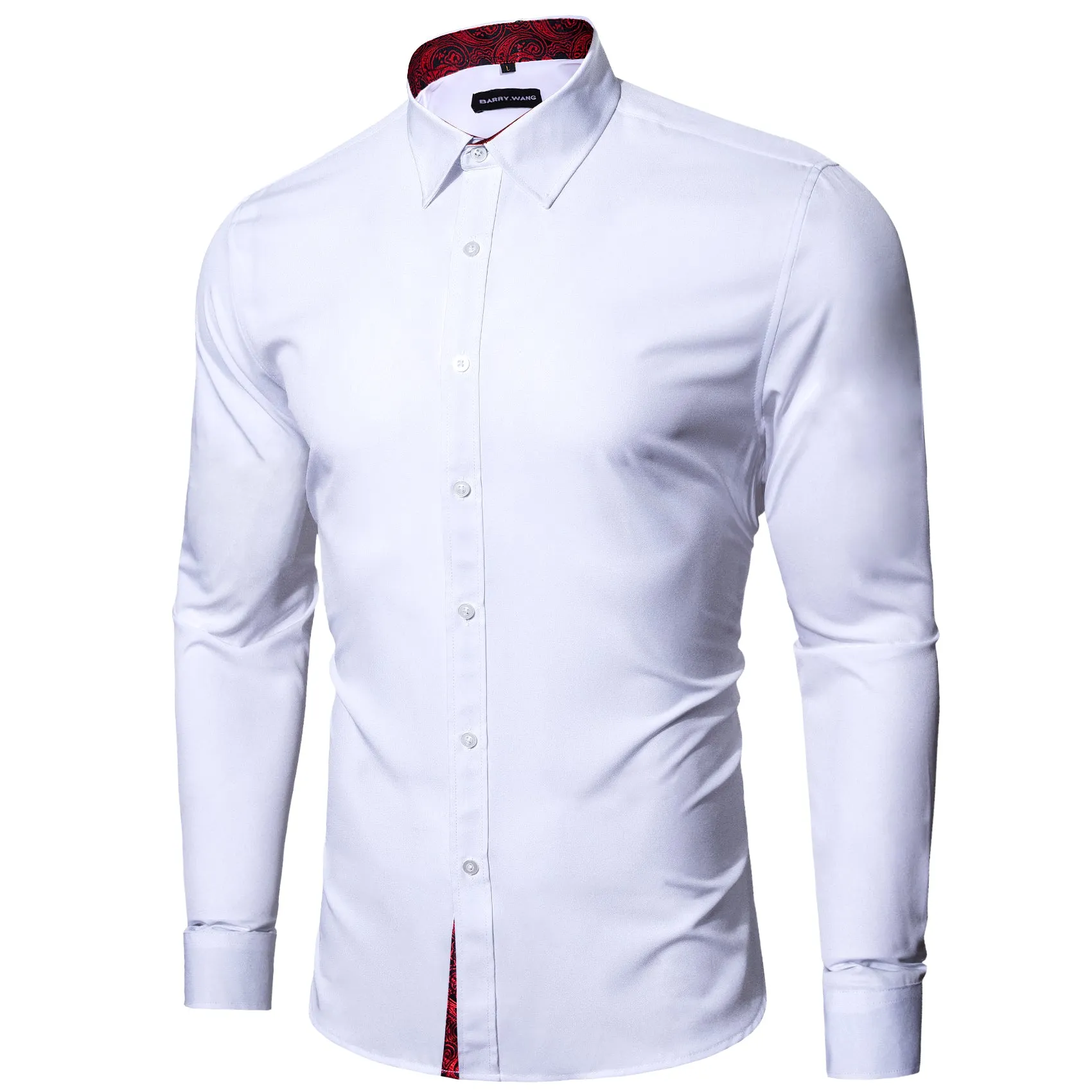 Barry Wang Men White Dress Shirt Fromal White Red Splicing Men's Shirt