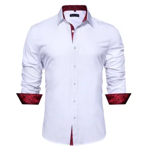 Barry Wang Men White Dress Shirt Fromal White Red Splicing Men's Shirt
