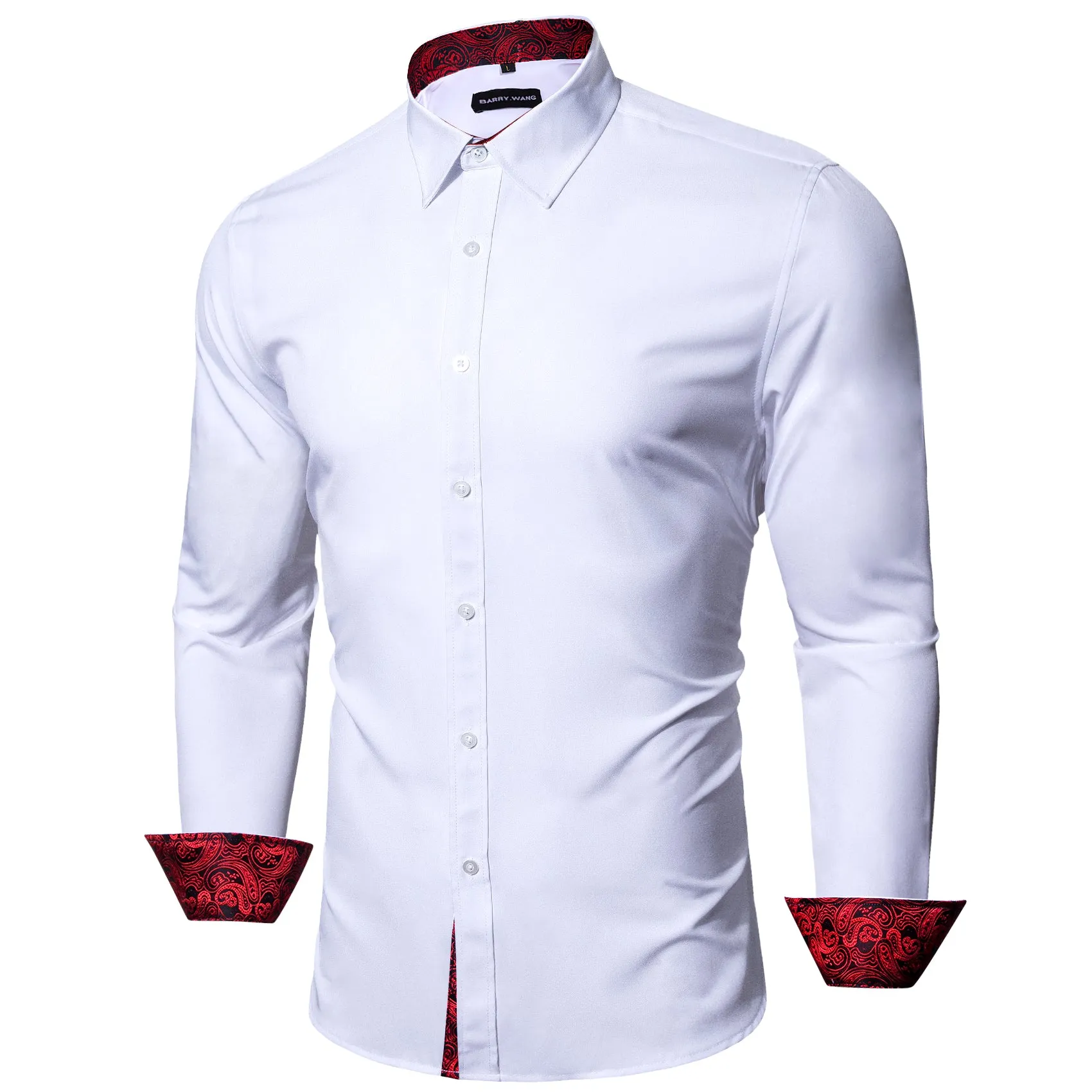 Barry Wang Men White Dress Shirt Fromal White Red Splicing Men's Shirt