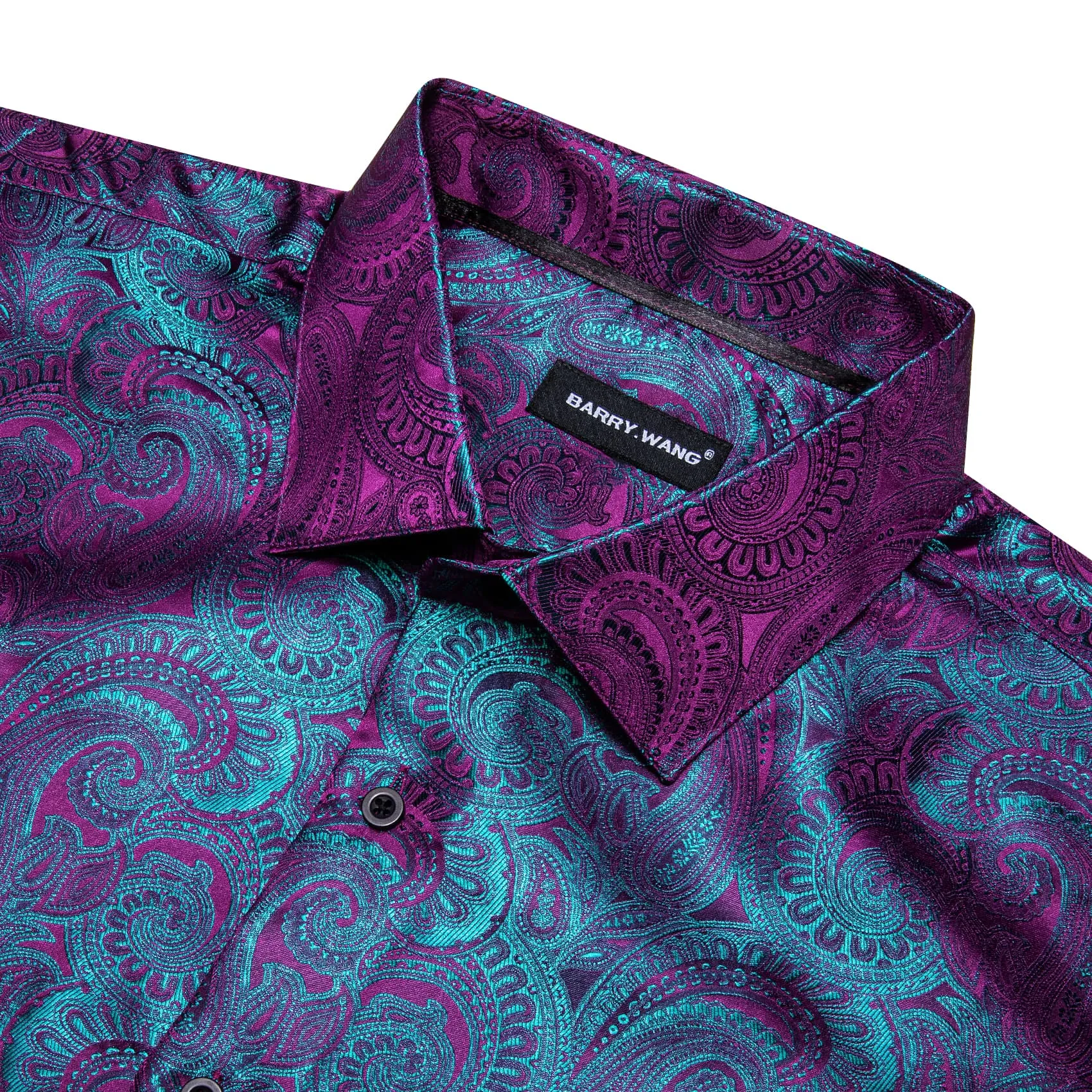 Barry Wang Men's Button Up Shirt Purple Teal Blue  Paisley Dress Shirt