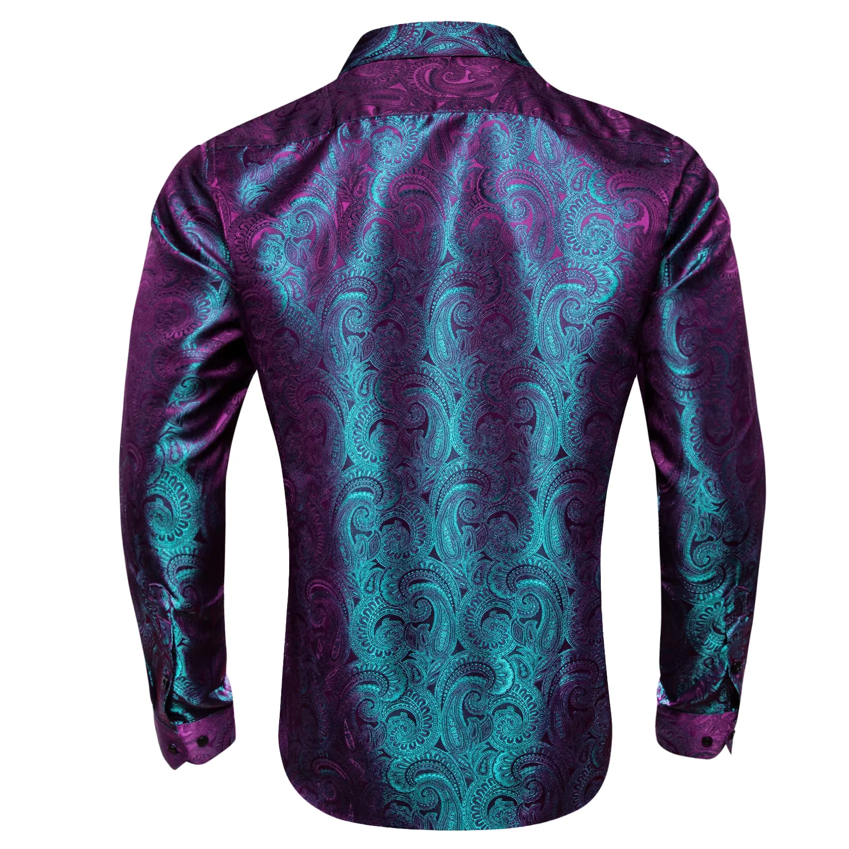 Barry Wang Men's Button Up Shirt Purple Teal Blue  Paisley Dress Shirt