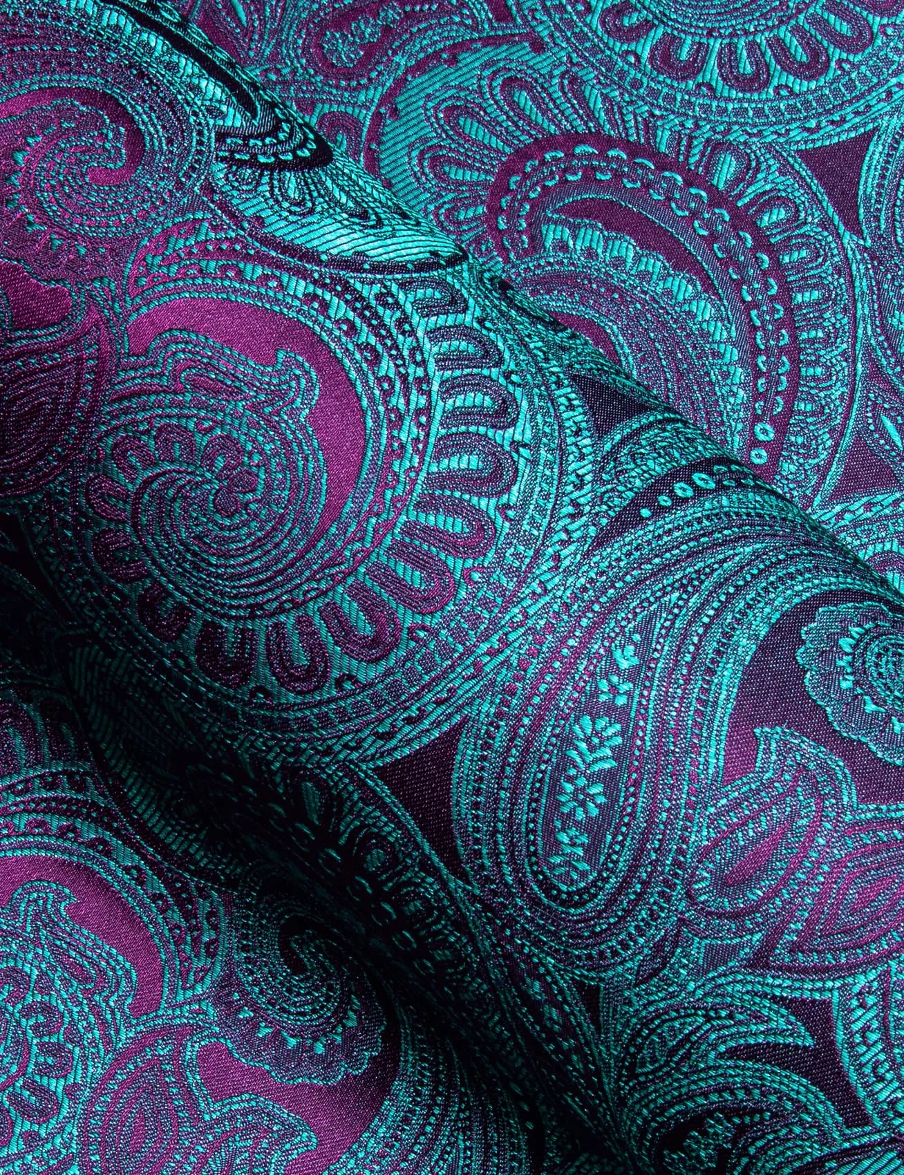Barry Wang Men's Button Up Shirt Purple Teal Blue  Paisley Dress Shirt