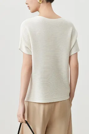 Batwing Sleeve Silk Blend Boat Neck Knit Top
