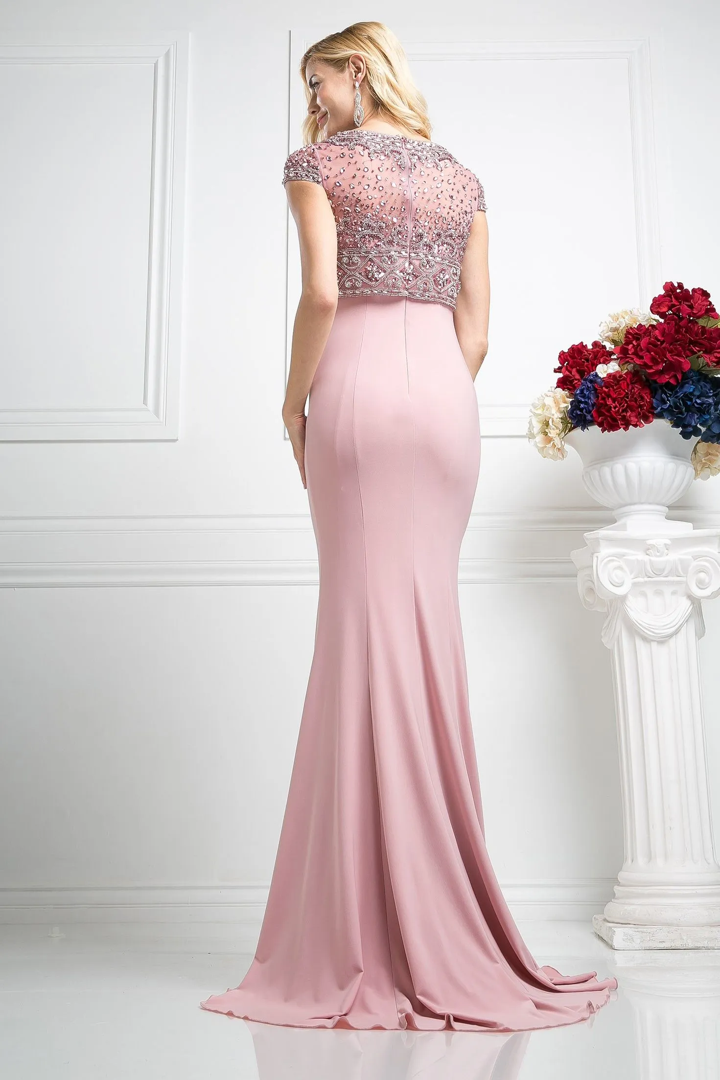 Beaded Lace Stretch Knit Sheath Dress