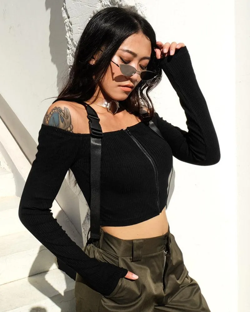 Beautiful In Black Buckle Zipper Top