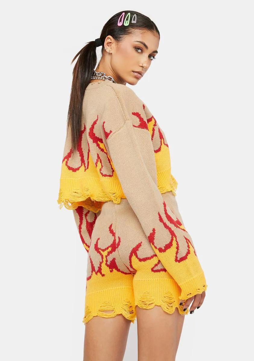 Beige Burn Baby Knit Shorts Set