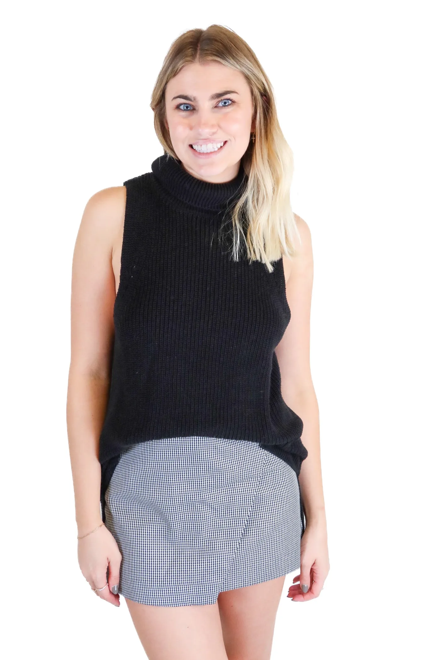 bp black turtleneck sleeveless knit top (s)