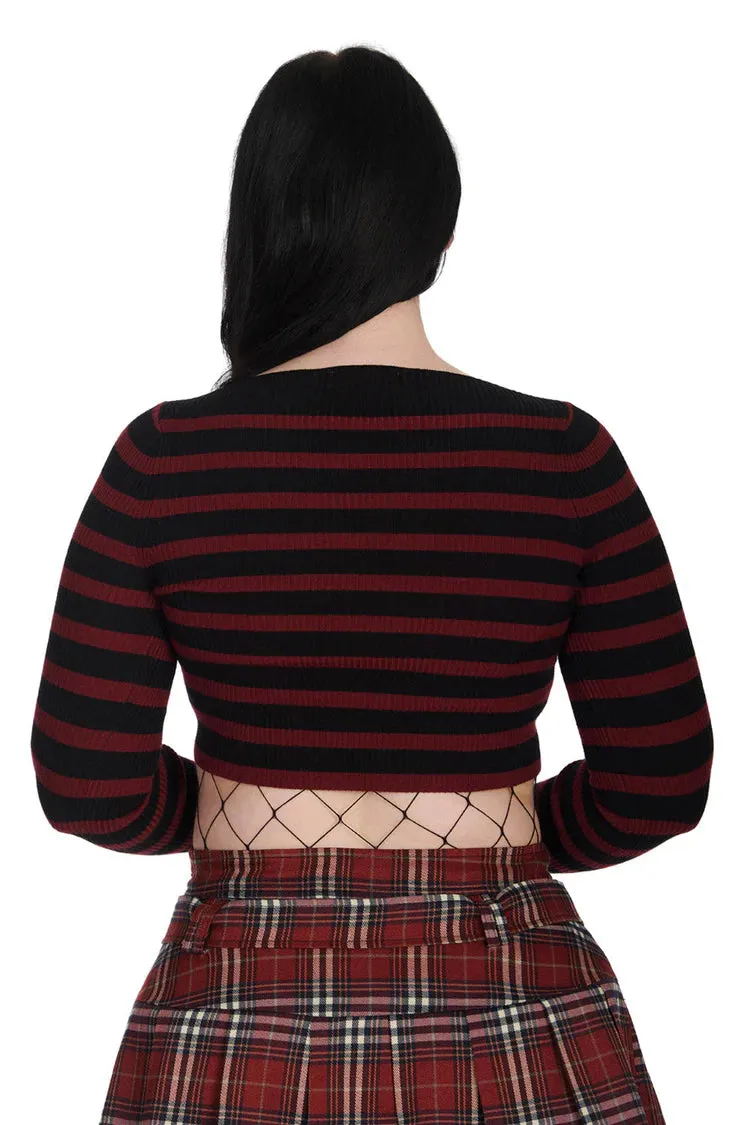 Burgundy and Black Striped Cropped Jumper