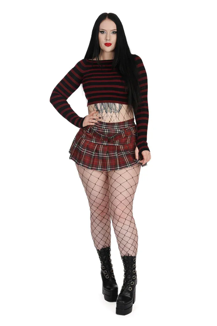 Burgundy and Black Striped Cropped Jumper
