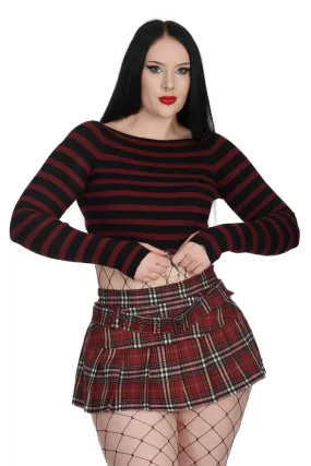 Burgundy and Black Striped Cropped Jumper