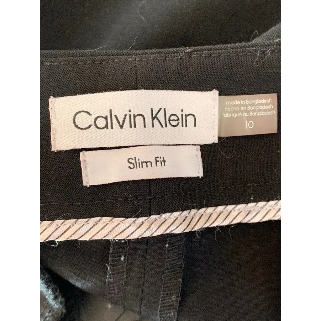 CALVIN KLEIN Women's Black Solid Slim-Fit Straight Luxe Stretch Dress Pant SZ 10