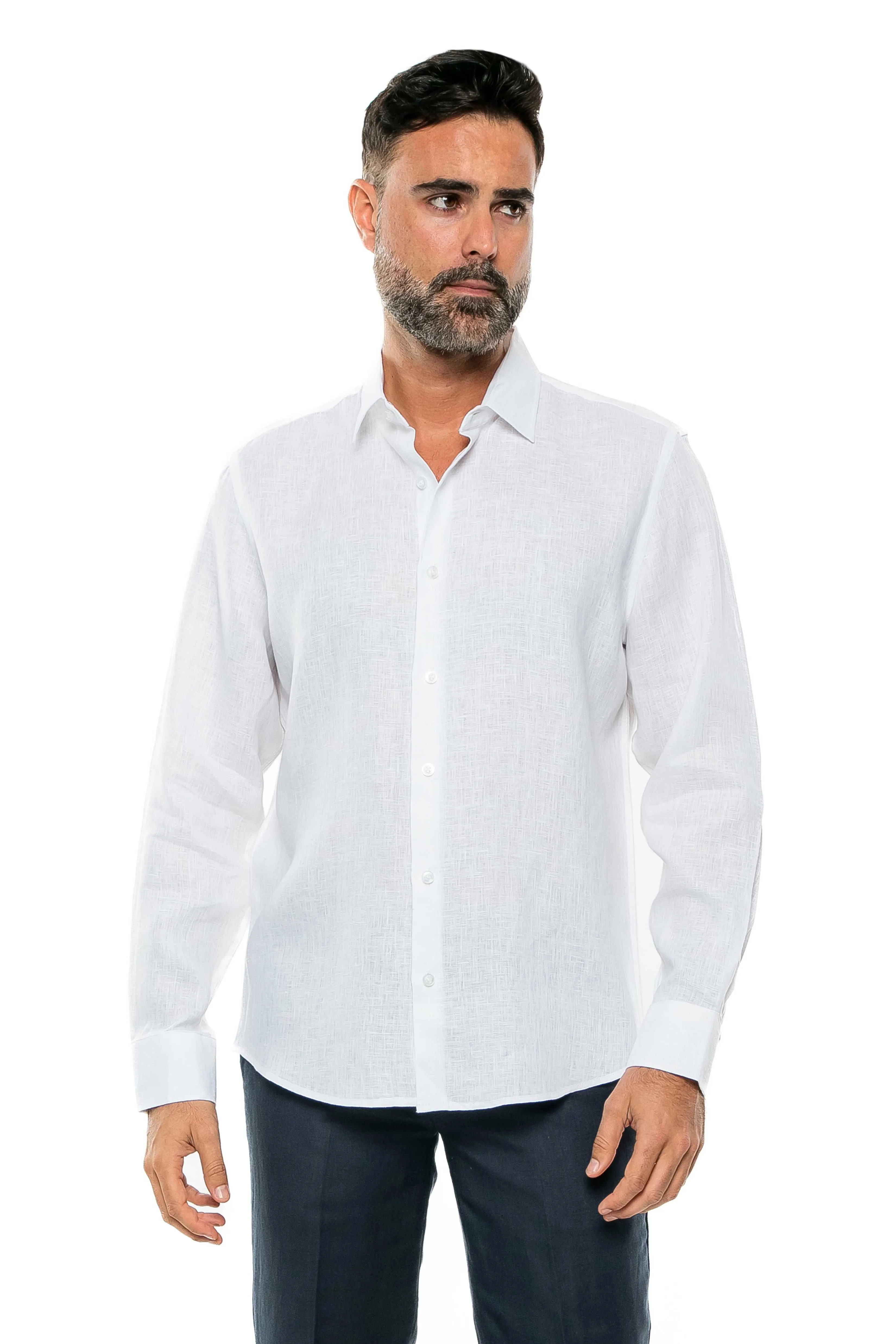 Casual Yarn Dyed Linen Shirt Long Sleeve Button Down