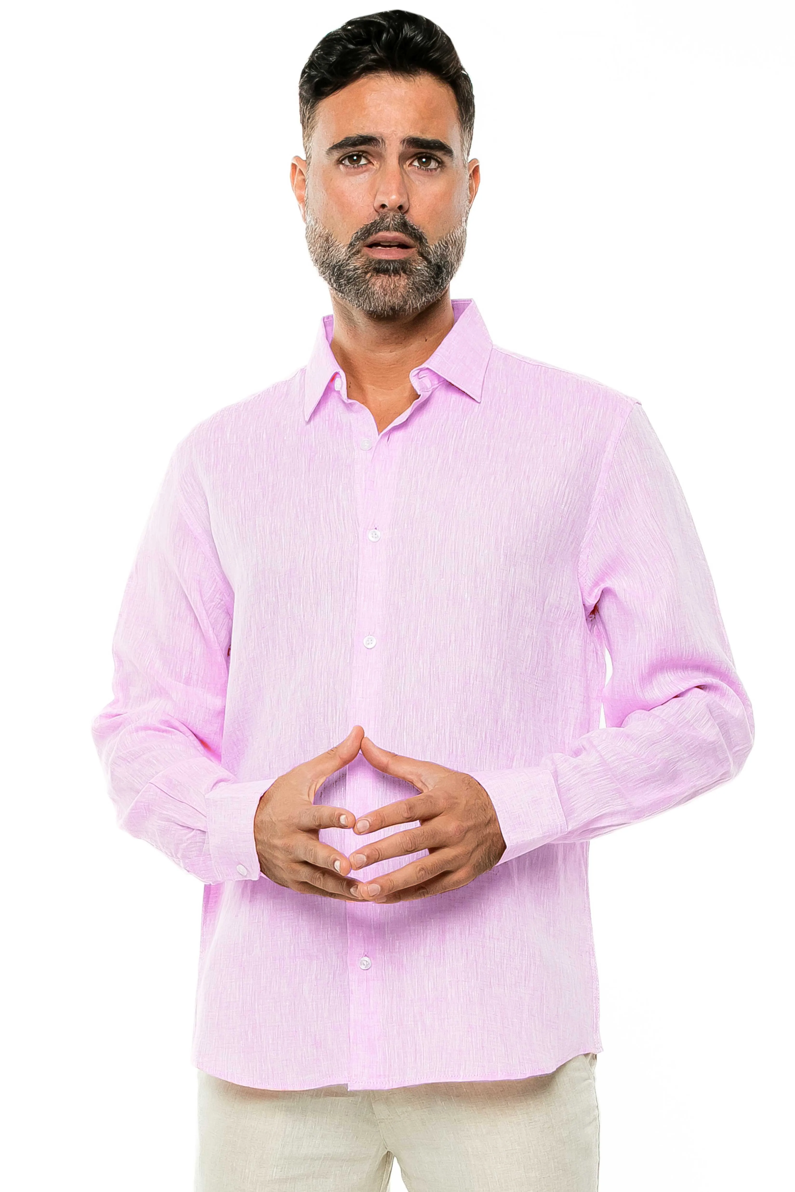 Casual Yarn Dyed Linen Shirt Long Sleeve Button Down