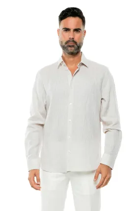 Casual Yarn Dyed Linen Shirt Long Sleeve Button Down