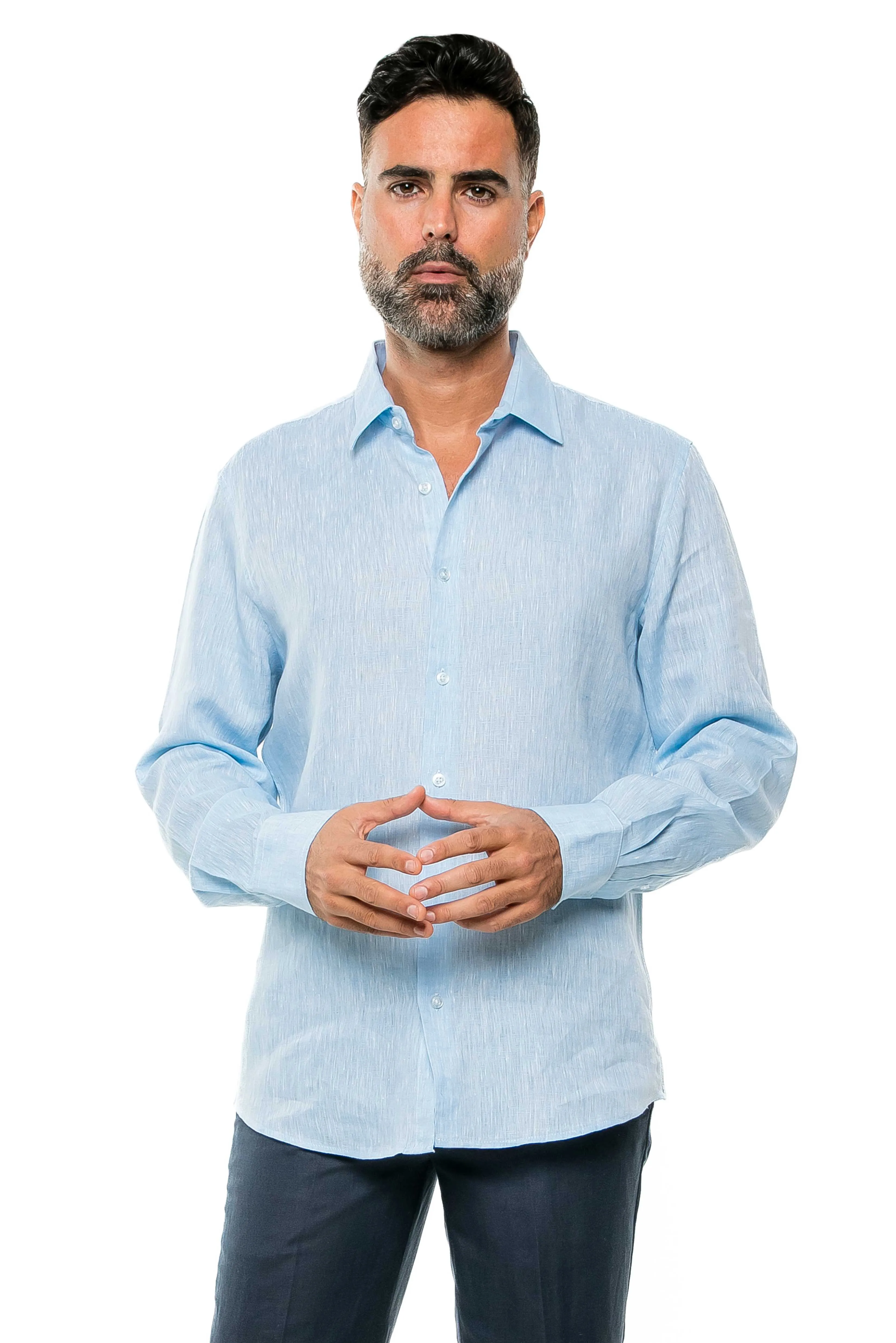 Casual Yarn Dyed Linen Shirt Long Sleeve Button Down