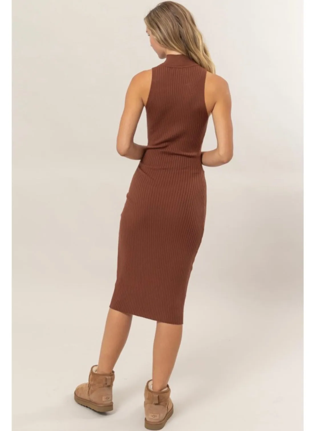 Chestnut Ribbed Midi Dress