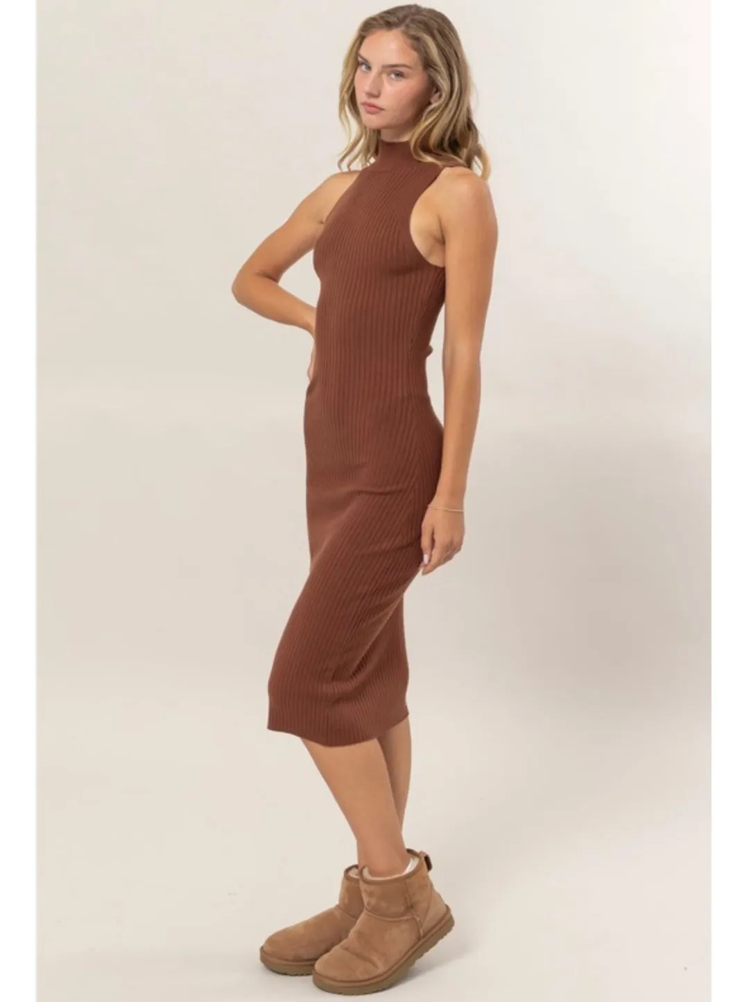 Chestnut Ribbed Midi Dress