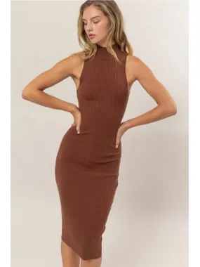 Chestnut Ribbed Midi Dress