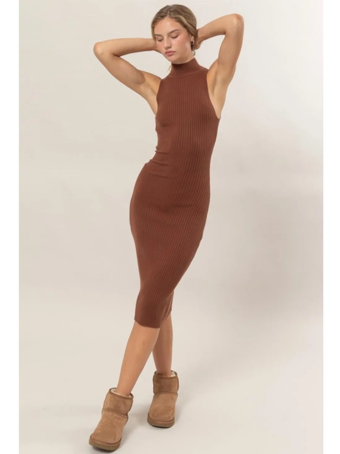 Chestnut Ribbed Midi Dress