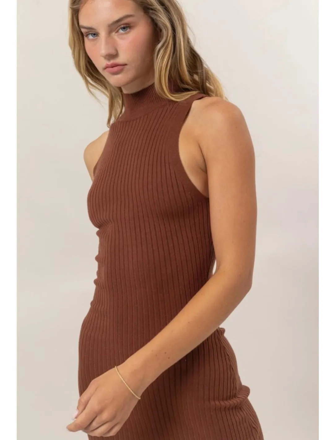 Chestnut Ribbed Midi Dress