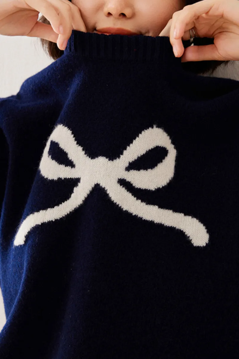 Chunky Australian Wool Crewneck Bow Sweater
