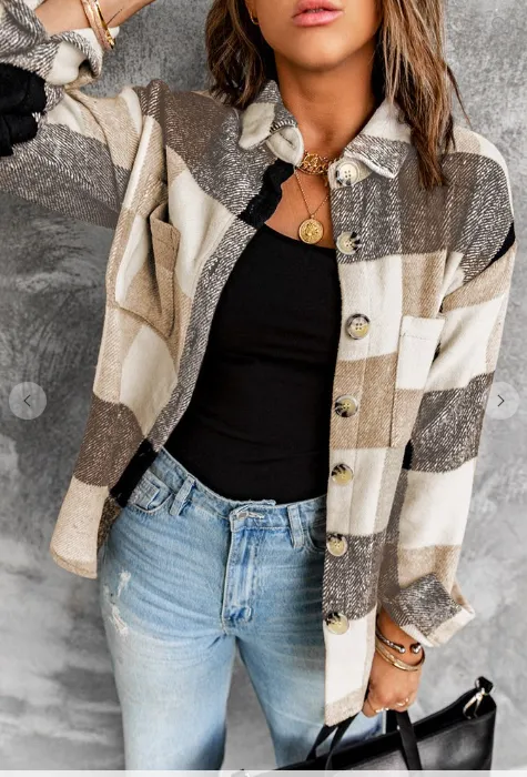 Colorblock Plaid Long Sleeve Shacket