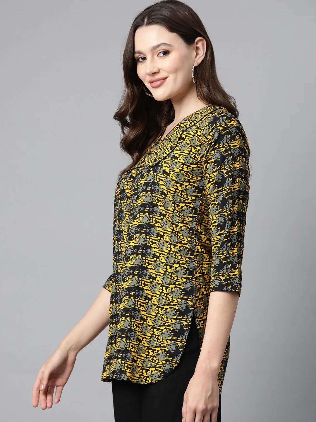 Cottinfab Abstract Print Crepe Longline Top