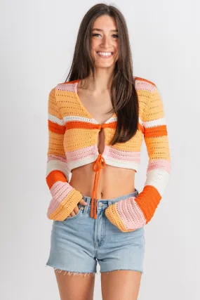 Crochet striped sweater orange combo