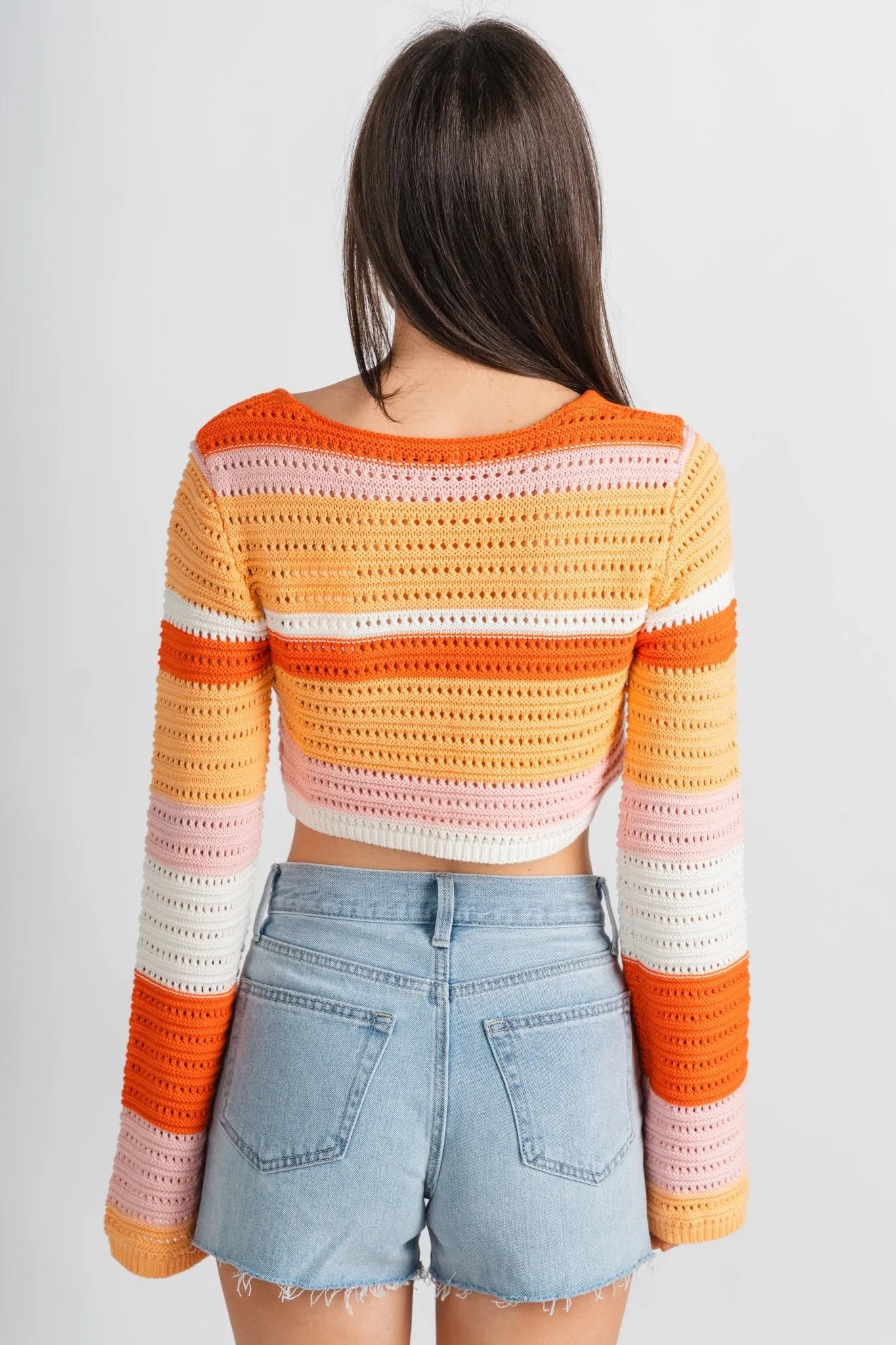 Crochet striped sweater orange combo