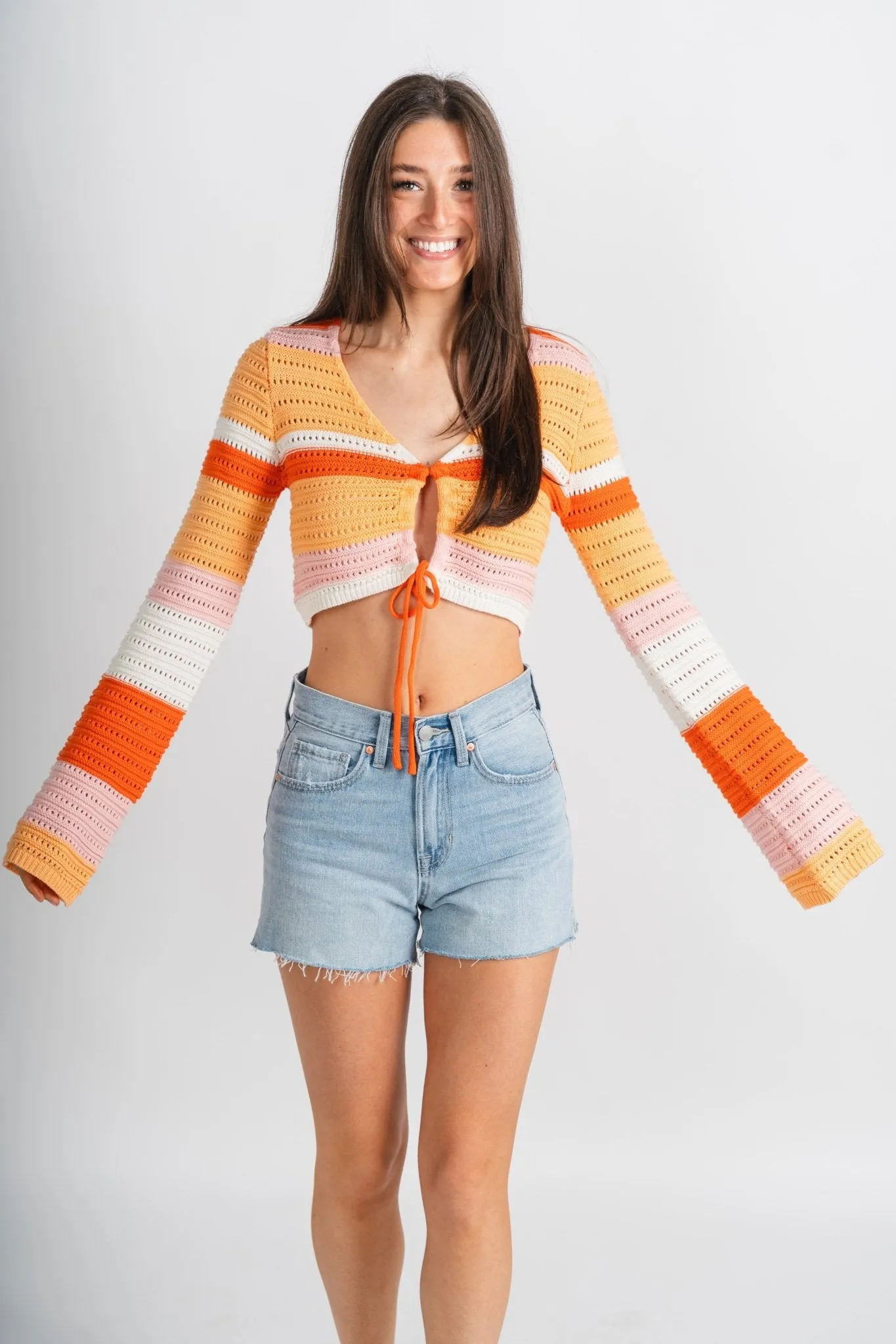 Crochet striped sweater orange combo