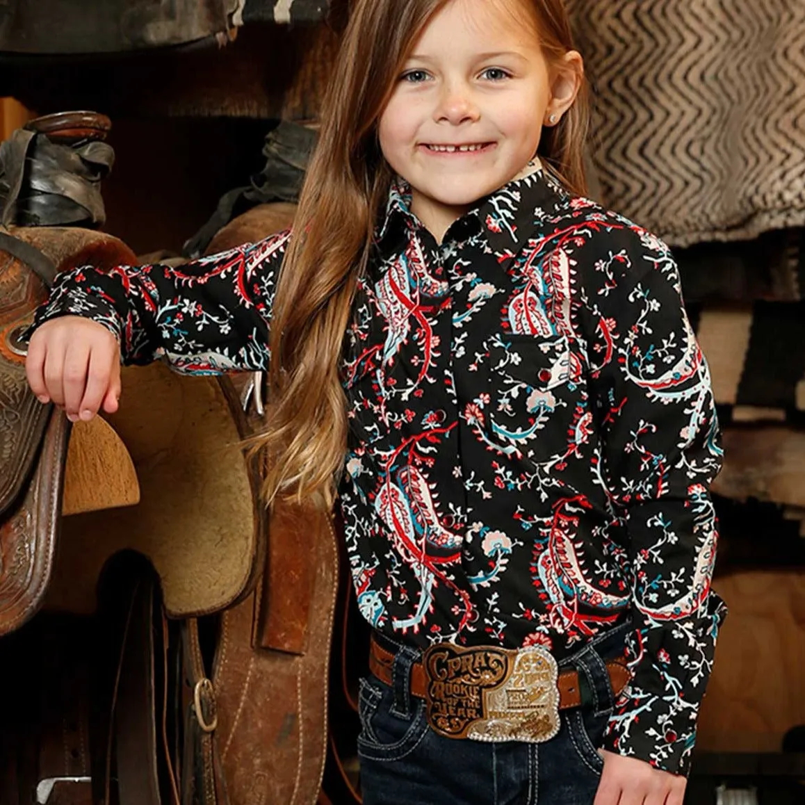 Cruel Girl's Paisley Long Sleeve Western Snap Shirt in Black