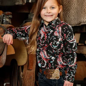 Cruel Girl's Paisley Long Sleeve Western Snap Shirt in Black
