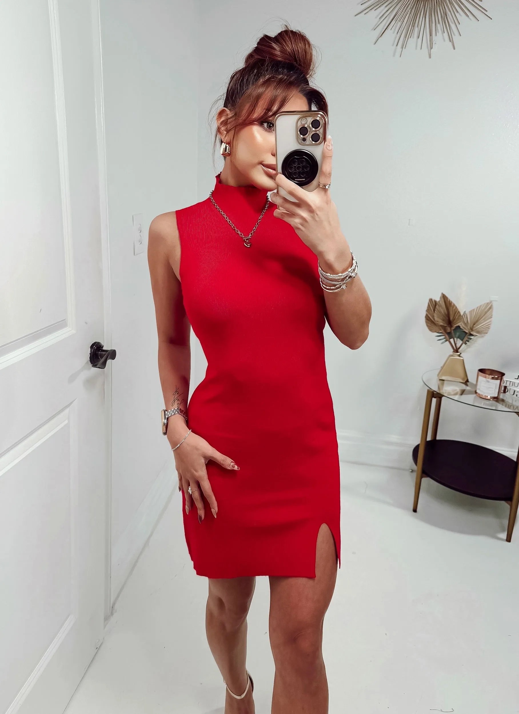 Cupid's Kiss Knit Mock Neck Mini Dress