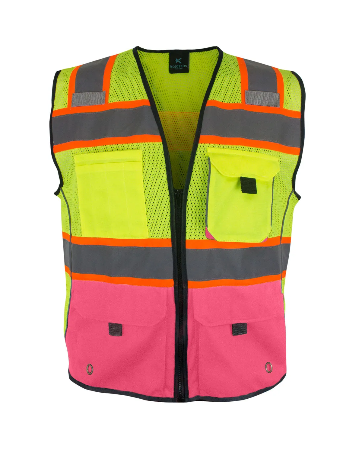 Customized Kolossus Deluxe High Visibility Vest with Multi Frontal Pockets | ANSI Class 2 Compliant