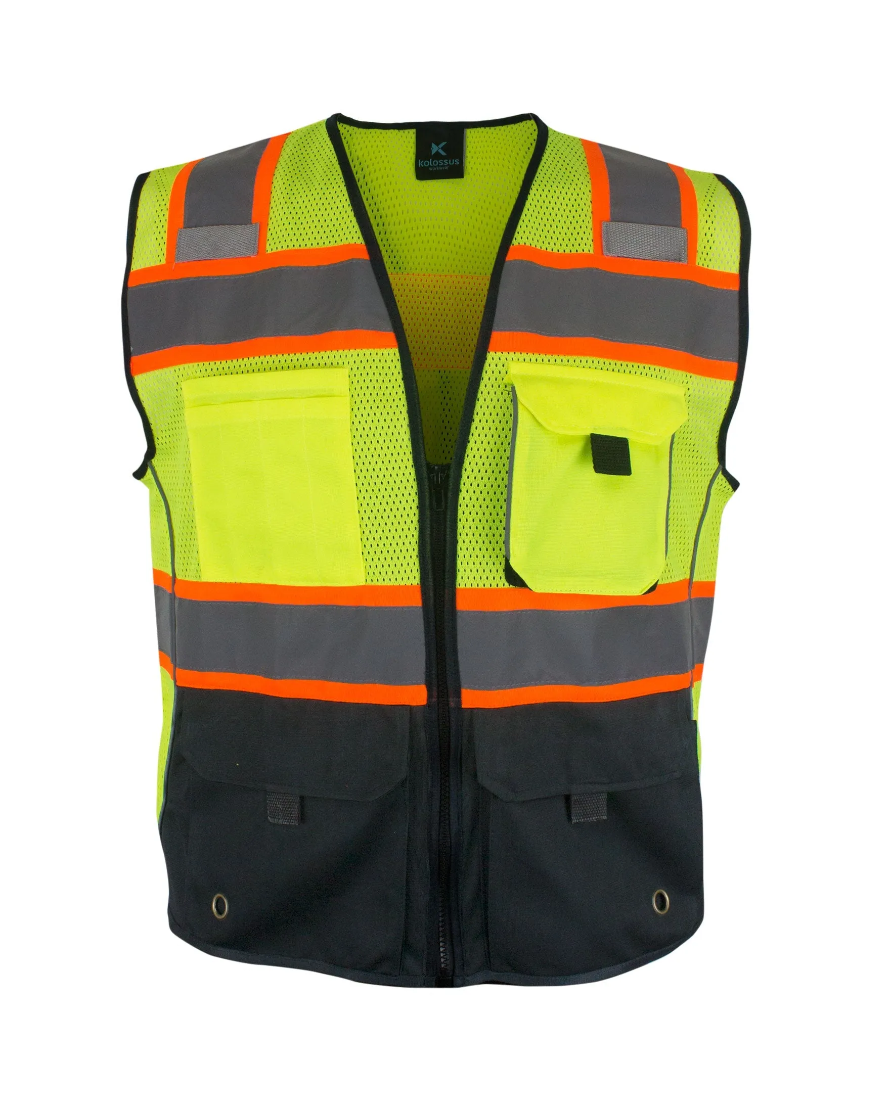 Customized Kolossus Deluxe High Visibility Vest with Multi Frontal Pockets | ANSI Class 2 Compliant