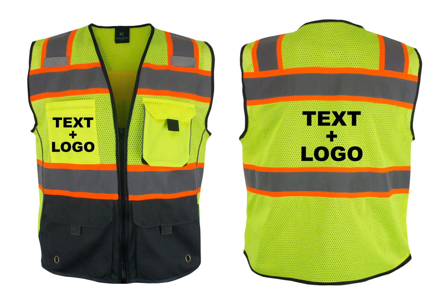 Customized Kolossus Deluxe High Visibility Vest with Multi Frontal Pockets | ANSI Class 2 Compliant