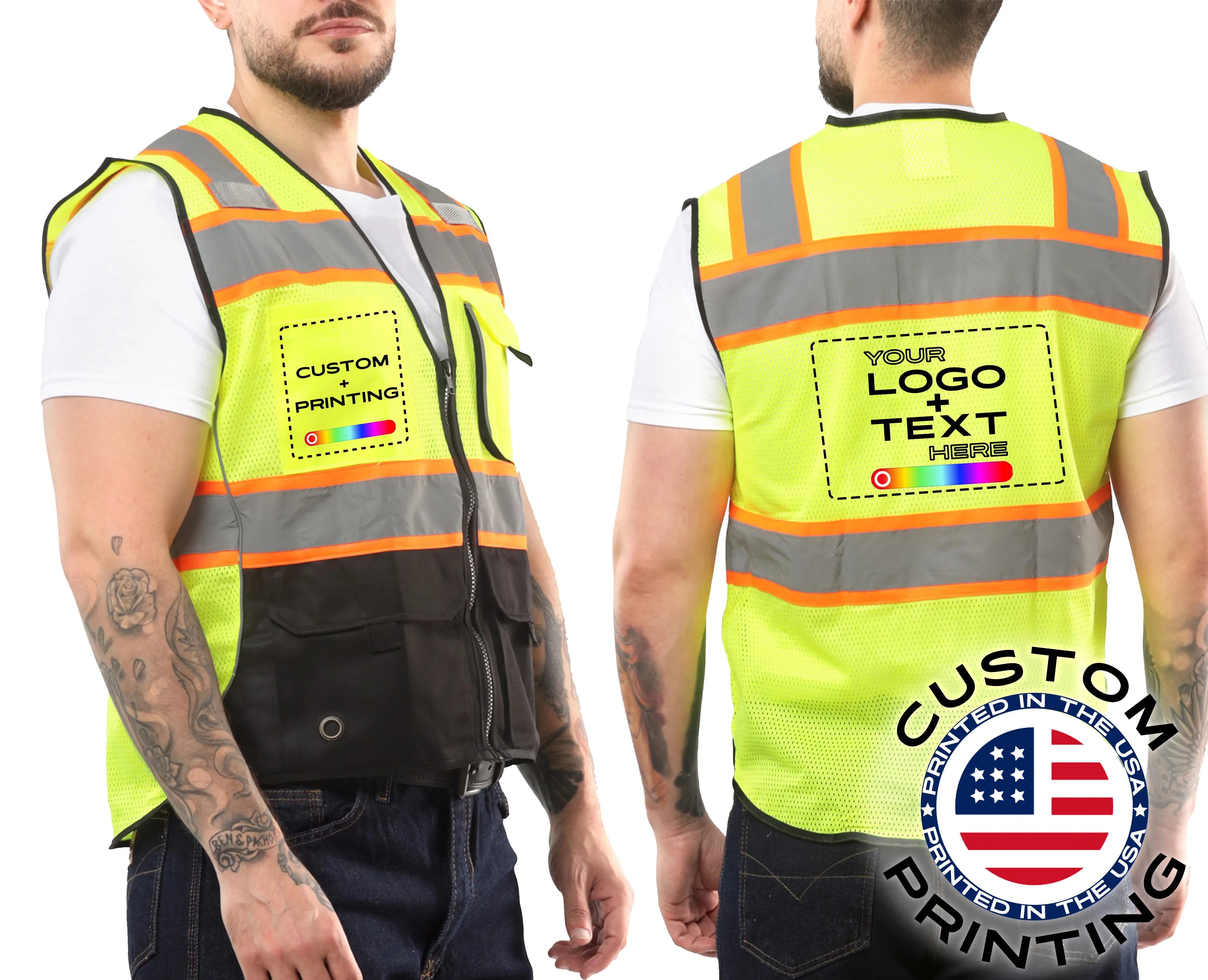 Customized Kolossus Deluxe High Visibility Vest with Multi Frontal Pockets | ANSI Class 2 Compliant