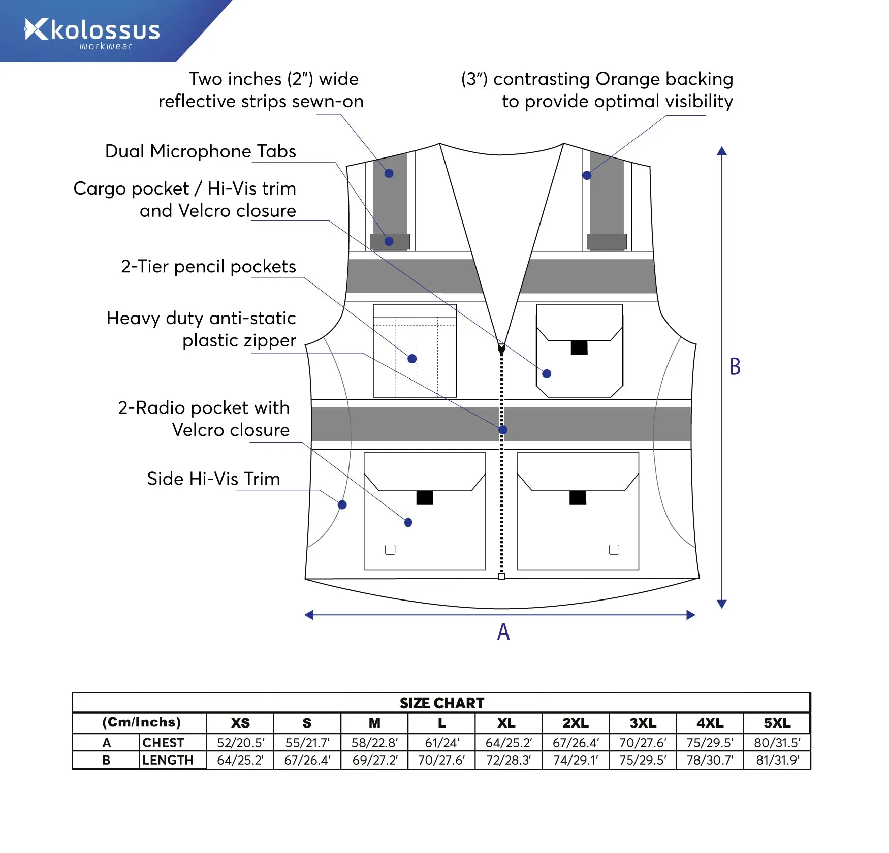 Customized Kolossus Deluxe High Visibility Vest with Multi Frontal Pockets | ANSI Class 2 Compliant