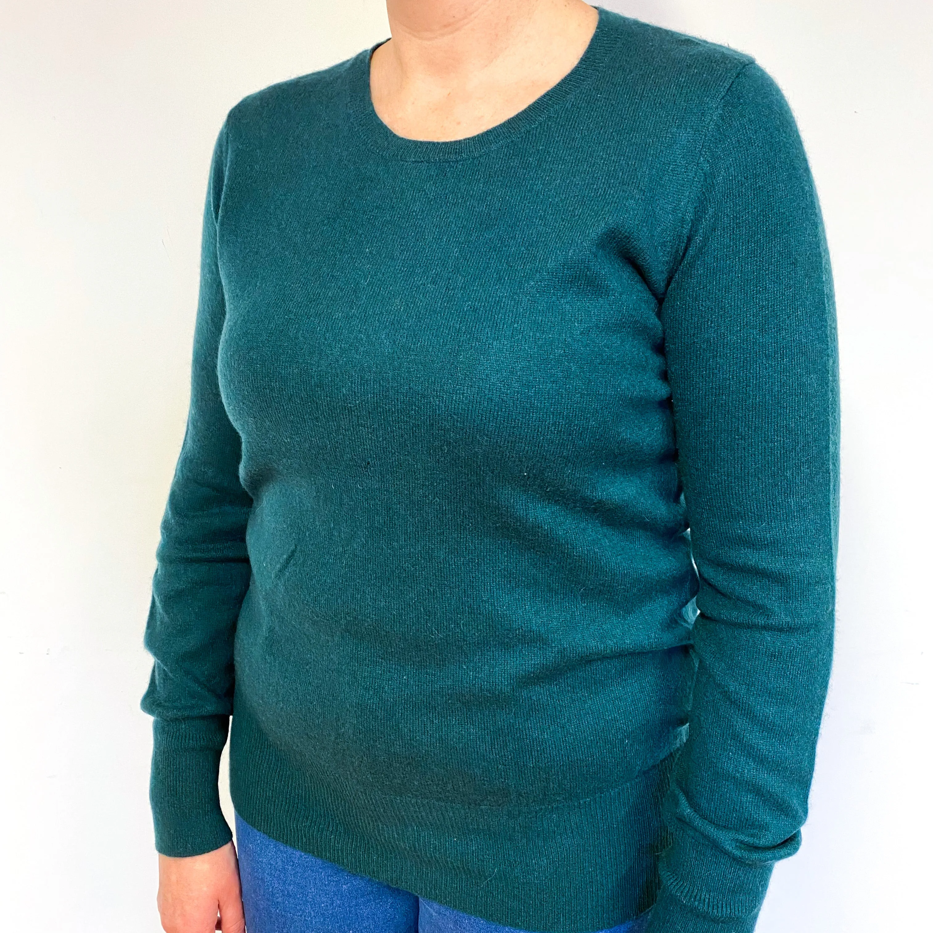 Dark Green Cashmere Crew Neck Jumper Large
